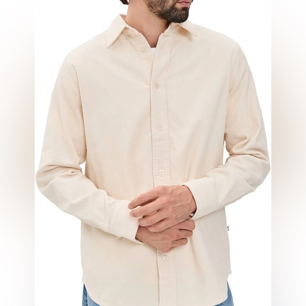 Men's Casual Long Sleeve Button-Down Shirt in Cream